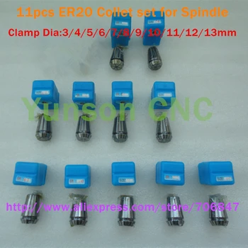 

11pcs DIN6499B Standard 65Mn ER20 Chuck Collet Clamping from 3mm to 13mm HRC56~60 for Spindle of the cnc engraver/mill Machine