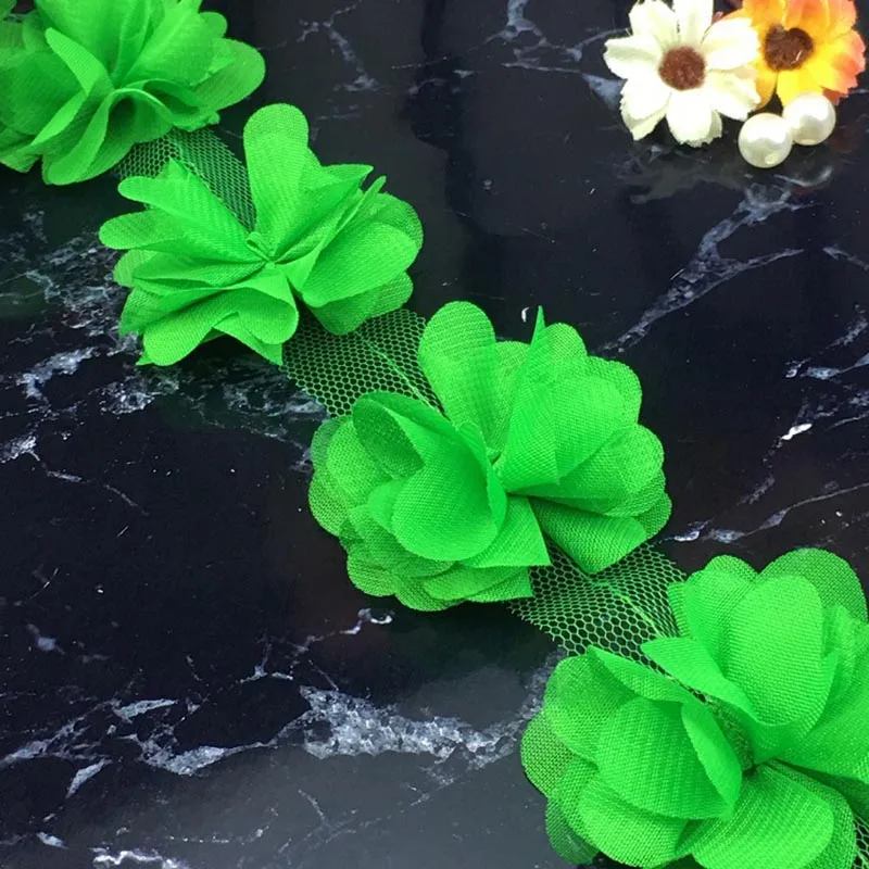 Цветы 3D шифон кластер Цветы Кружева платье украшение кружевная ткань аппликация отделка Швейные принадлежности - Цвет: Green
