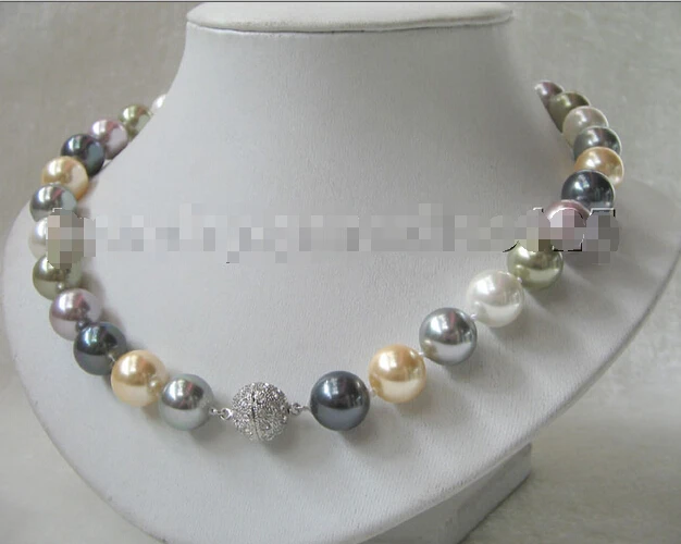 

Beautiful 18" 12mm perfect round multicolor south sea shell pearl necklace - 1@^Noble style Natural Fine jewe FREE SHIPPING