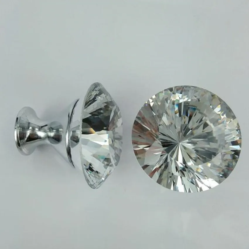 40mm rhinestone dresser door handles knobs chrome silver glass crystal