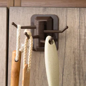 

2019 New Paste Kitchen And Bathroom Wall Rack Towel Without Screw And Trackless 4-Hook Multi-Function Rotatable Storage Rack