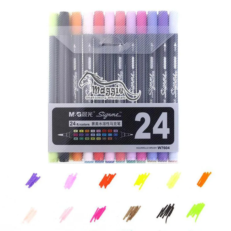 

Art and Graphic Drawing Manga Water Based Ink Twin Tip Brushand Fine Tip Sketch Marker Pen12/18/24 Colors /SET Brush Pen