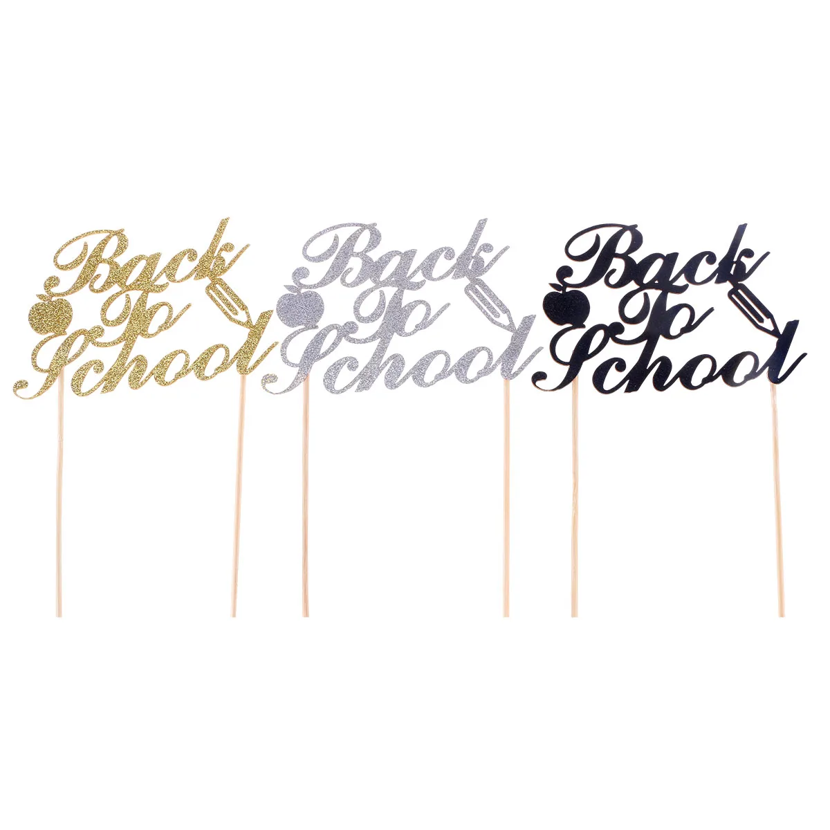 

3Pcs Back To School Cake Fruit Picks Colored Cake Insert Cards Dessert Table Decorative Supplies For Opening Ceremony