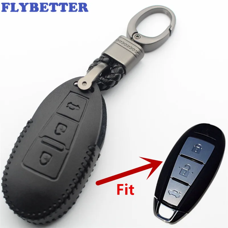 FLYBETTER Genuine Leather 3Button Key Fob Protector Keyless Entry Cover
