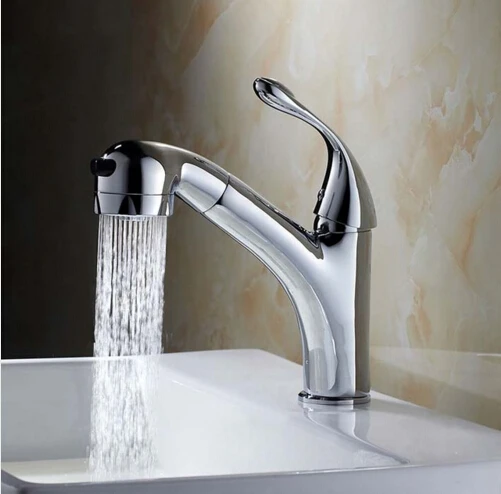 Contemporary Brass Copper Kitchen sink Faucet Pull Out spray spout Hot & Cold Water Tap Pull out bathroom basin mixer hpb multi function pull out lifting bathroom faucet brass bathroom sink mixer dual pattern spout 360 rotation design hp3048