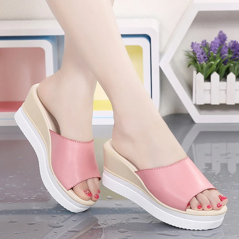 Plardin/Новинка; Летние повседневные женские босоножки на плоской платформе в богемном стиле; пляжные сандалии на танкетке для отдыха; женская обувь, увеличивающая рост - Цвет: Розовый
