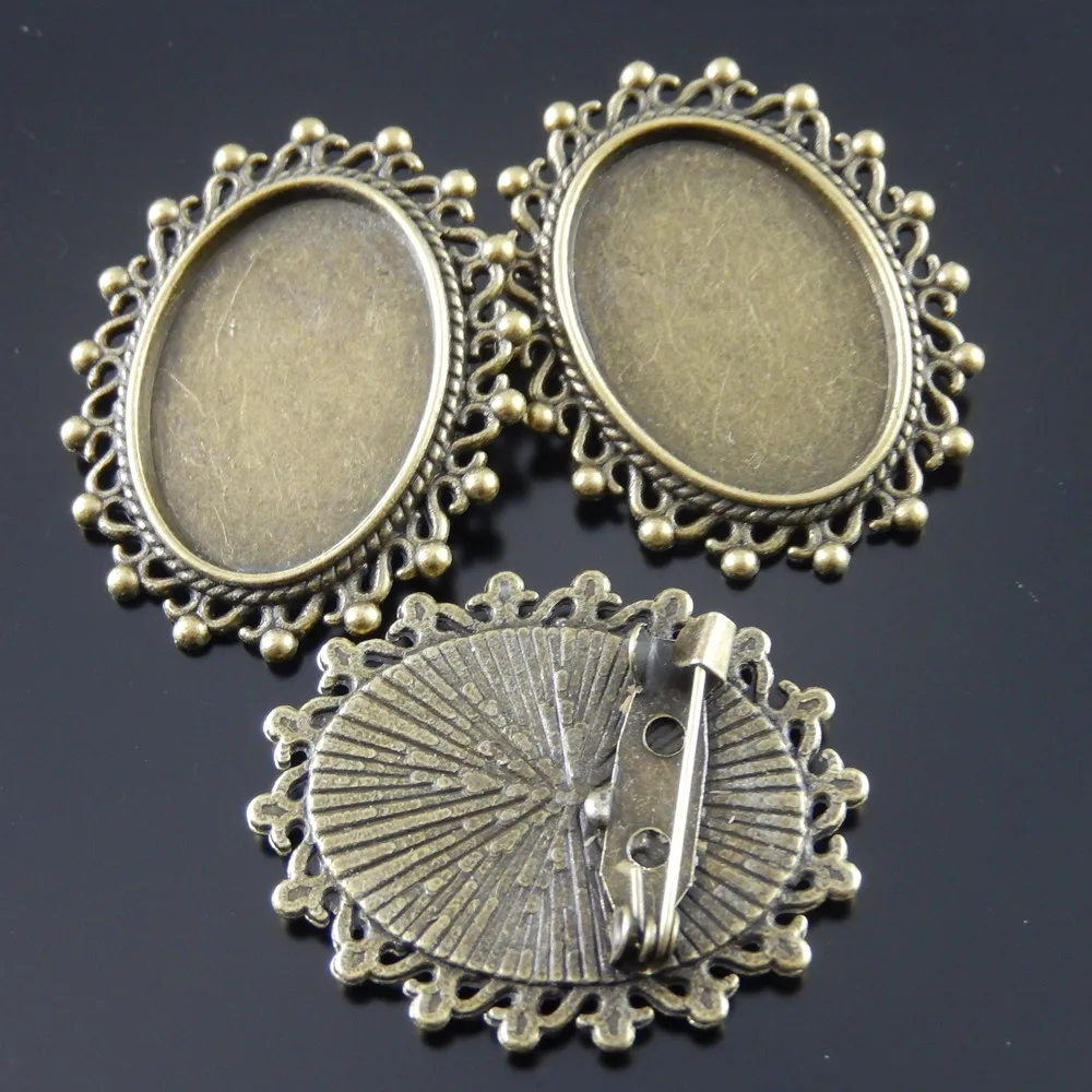 

10pcs lot Vintage Women Antique Style Bronze Tone Zinc Alloy Cameo Tray Cabochon Setting 25*18mm Brooch Pins 36*30*2mm AU33105