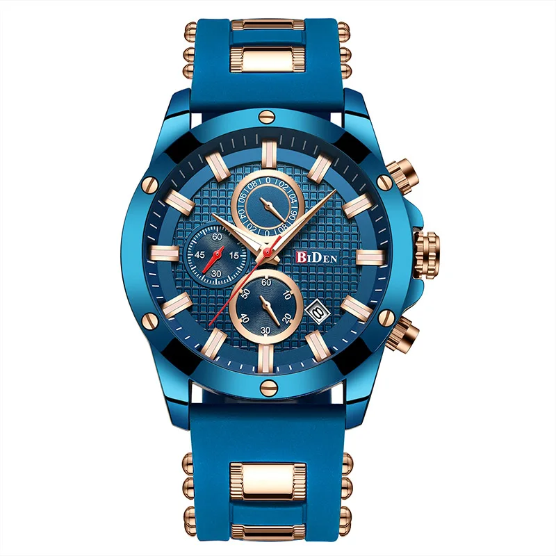 Байден лучший бренд класса люкс Синий тема кварцевые часы Для мужчин Водонепроницаемый силиконовый ремешок Спортивные Военная наручные