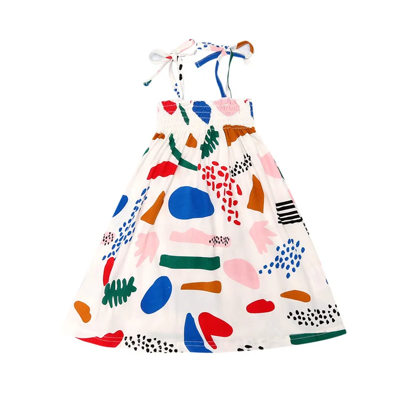 

Fashion Summer Kids Girls Clothing Dresses Cotton Sleeveless Knee-Length Strap Dress Beach Style Floral Print Dress For Girls