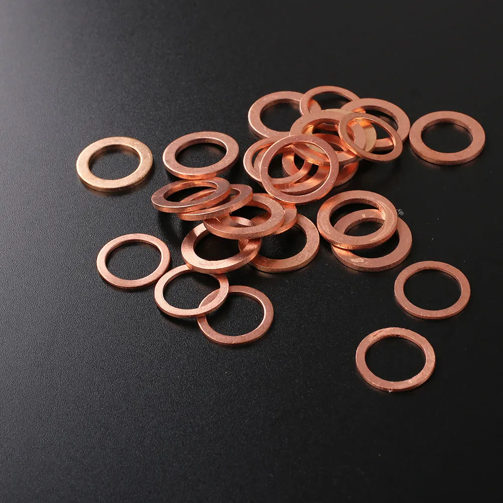  200 Pcs Car Copper Washer Flat Ring Seal Kit Oil Seal Sheet Gasket Garage Engine Washer Auto Repair