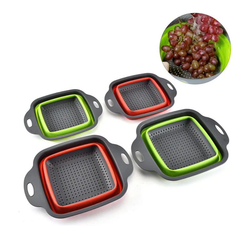 

Square Foldable PP Rubber Fruit and Vegetable Washing Basket Drain Basket Filter with Handle Kitchen Sink Tool Fruit Container