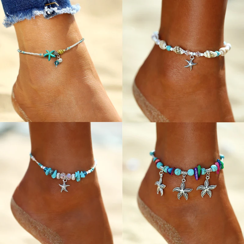 

17MILE Bohemian Imitation Pearls Starfish Charm Anklets For Women Handmade Beads Shell Anklet Bracelets Summer Foot Jewelry Gift