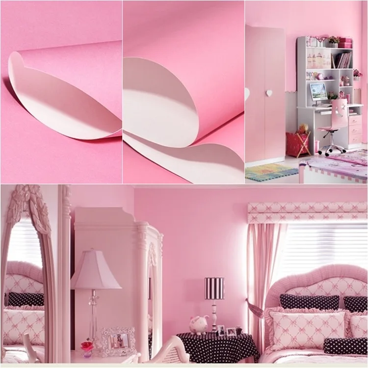 

0.53x10m Pink wallpaper non - woven solid color living room bedroom marriage room clothing shop children 's room wallpaper