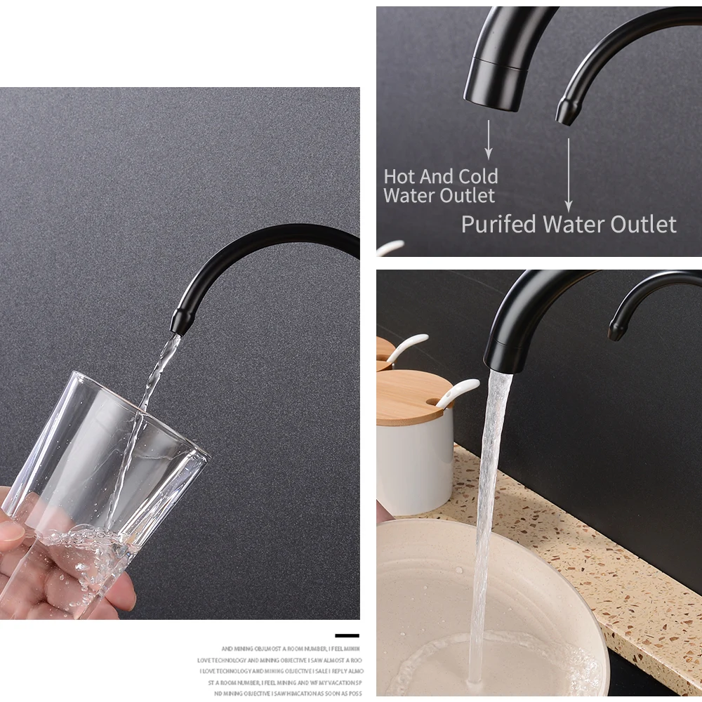 New style Black Kitchen Water Purifica Faucet with Filtered Water Right angle Double Spout Kitchen Tap Bronze Sink Mixer Crane