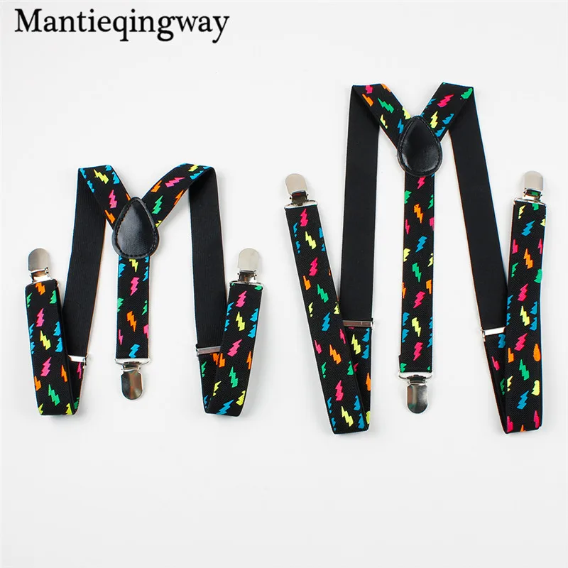 

Parenting Suspenders Women Men Fashion Colorful Flash Printed Suspender for Kids 3 Clips Adjustable Braces Belt