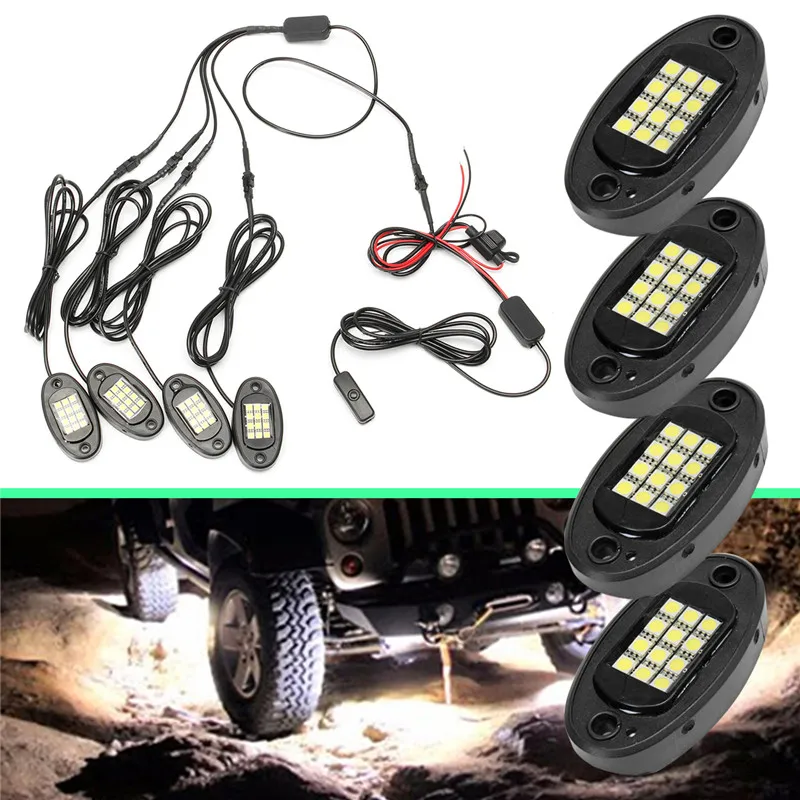 

4Pcs Universal 12W LED floor Light White Side Lamp for Boat Car Decorative Light IP68 Waterproof Rock light