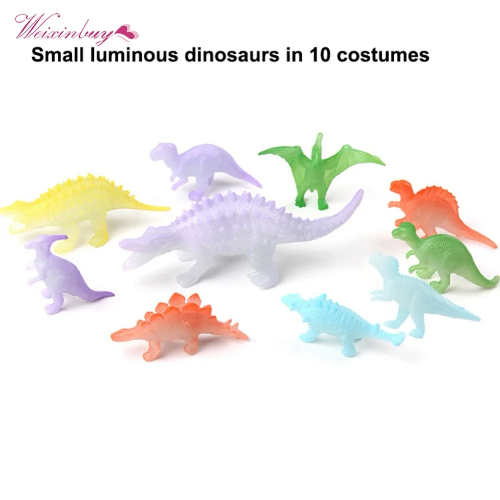 10 pcs/set mix Super funny Mini luminous Jurassic Noctilucent Dinosaur Toys Kids Glow In The Dark Dinosaurs Action Figures Toys