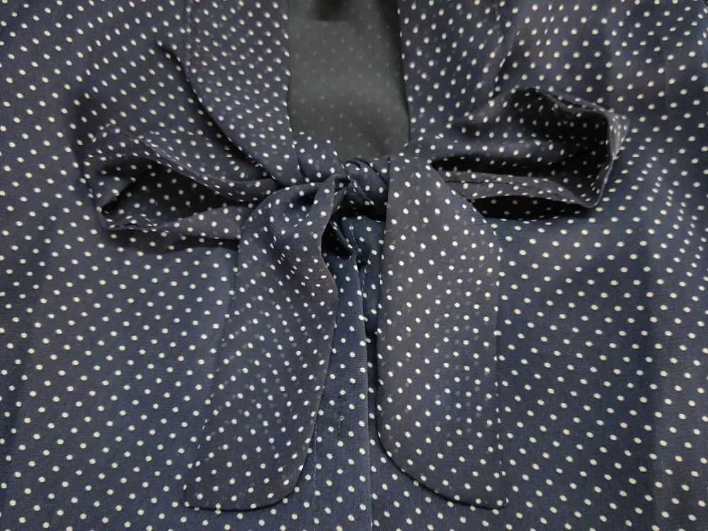 Модные женские топы и блузки, женские майки и футболки, шифоновая блузка с бантом, рубашки в горошек, женская одежда, 1864 50