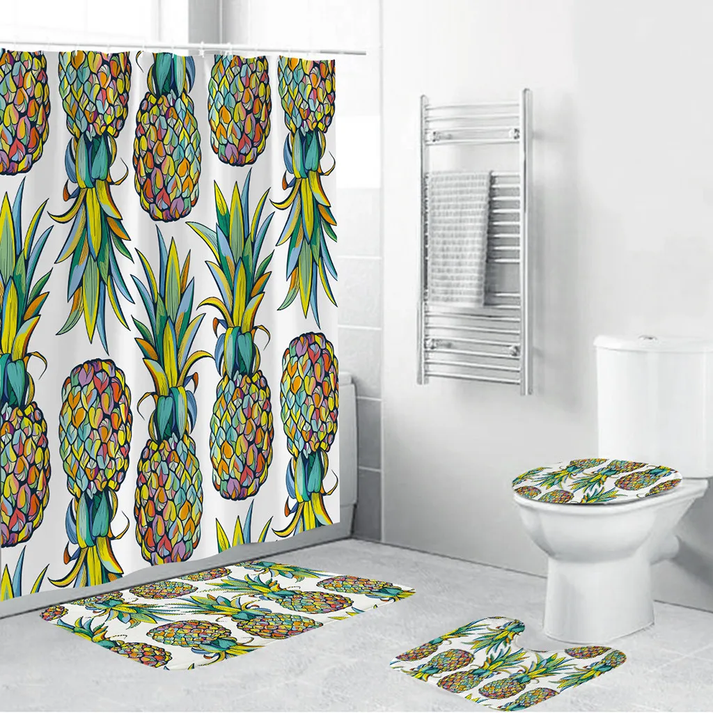 3d Shower Curtains Pineapple Bathroom Shower Curtain Set With Mat Set Bathroom Accessories Home Washroom Decor Non Slip 4pcsf802 Bathroom Accessories Sets Aliexpress