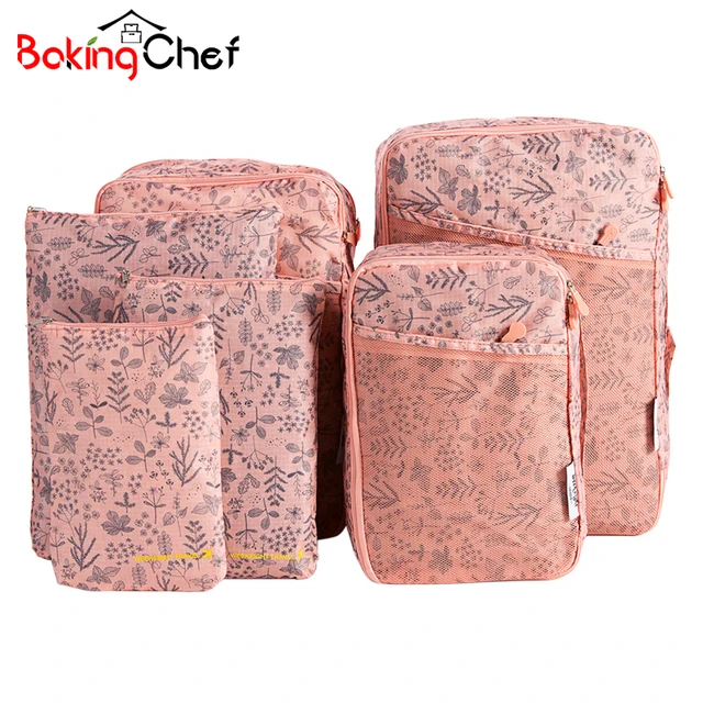 BAKINGCHEF 6Pcs Travel Bags Cosmetic Toiletries Portable Storage Makeup Pouch Wash Shoes Clothing Underwear Bra Organizer Case