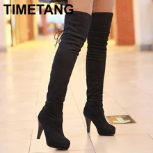 Chaussures Femmes Bottes Cuissardes Bottes Sur Le Genou Bottes Plate-Forme Épais Bottes à Talons hauts Dames Chaussures Lacent Brun
