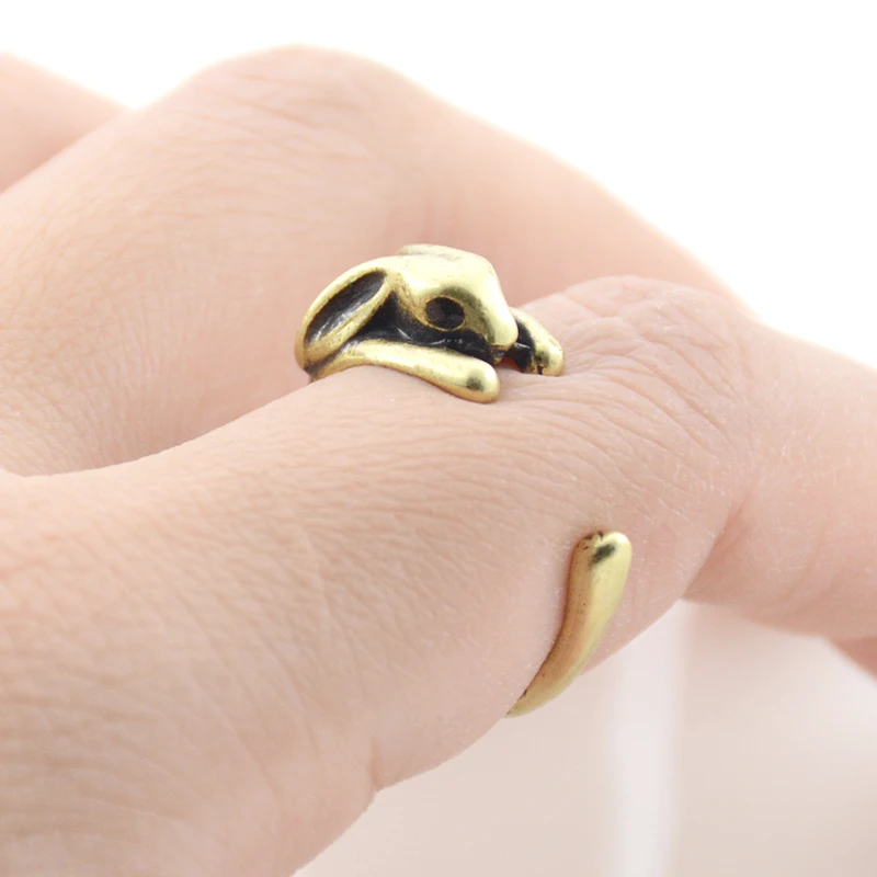 Handmade Vintage Bronze Bunny Rabbit Anel Masculino Ring Punk Black