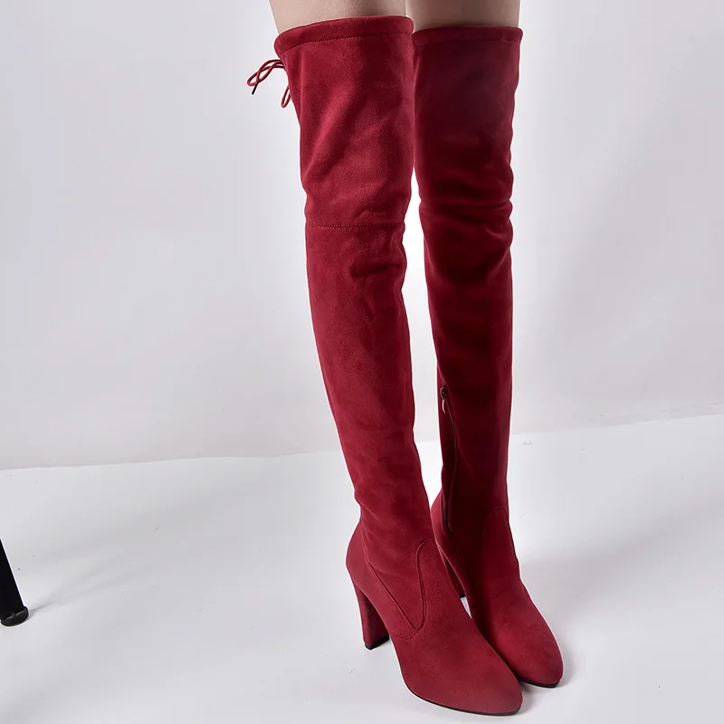 

Stretch Suede Over the Knee Boots Women Stilettos Sexy Thigh High Boots Pointy Toe High Heel Long Boots Side Zipper