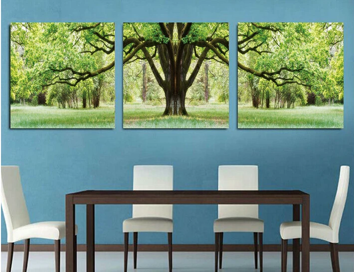 Free shipping 3 pieces abstract printed canvas art tree canvas wall