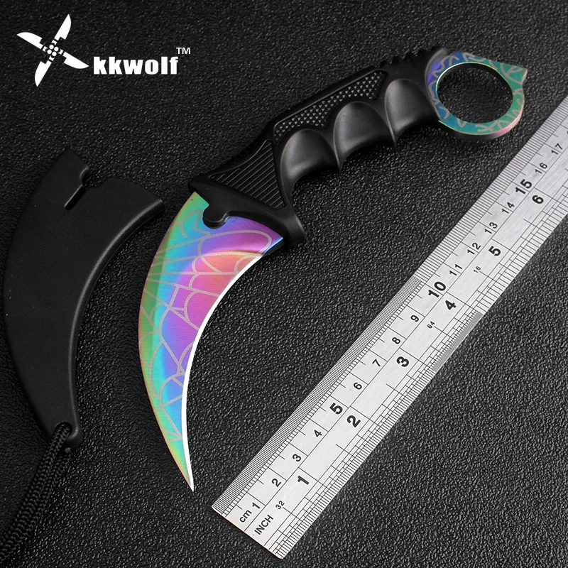 KKWOLF CS GO Counter Strike Karambit Knife camping Tactical survival Neck Knife Never Fade Tiger