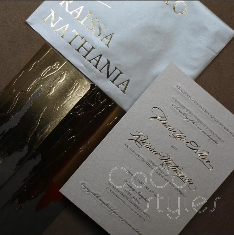  Cocostyles personalized luxury foiling invitation card with pocket envelope for high end wedding - 32883345869