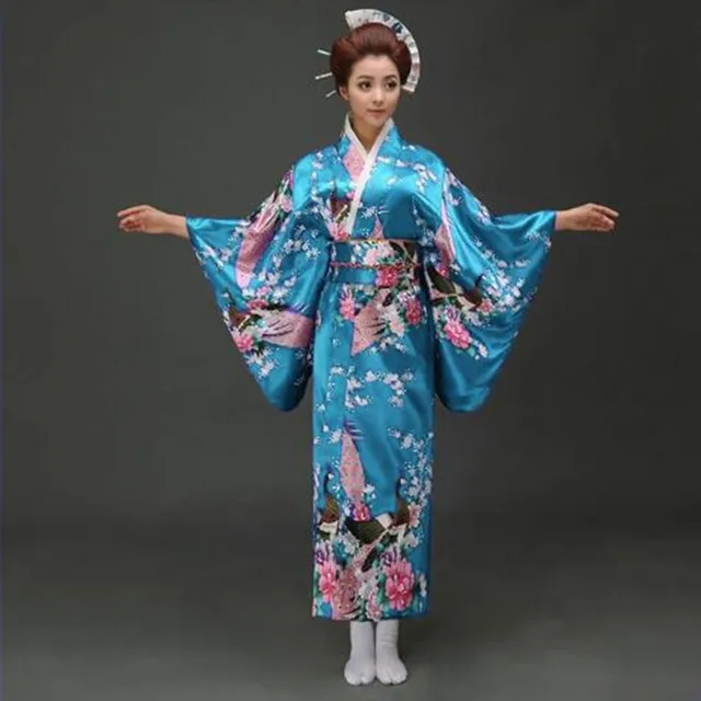 Buy Lake Blue Sexy Japanese Women Evening Dress Silk Rayon Kimono Yukata With