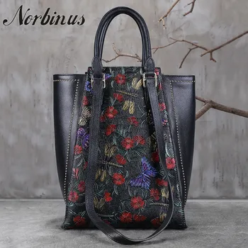

Norbinus Women Natural Skin Shoulder Bag Ladies Large Capacity Tote Handbag High Quality Embossed Genuine Leather Top Handle Bag