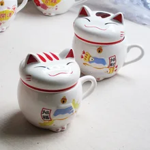 1PC Traditional Chinese Maneki Neko Creative Plutus Cat Milk Mug with Lid Office Ceramic Lucky Cup Drinkware Gifts NL 002