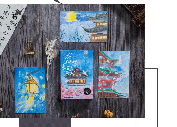 30 листов/набор Китайский древний город светящаяся открытка/поздравительная открытка/открытка на день рождения бизнесс подарок