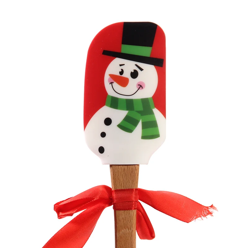 Snowman Silicone Spatula with wood Handles, Kitchen Utensils for Baking and Cooking-Christmas gift