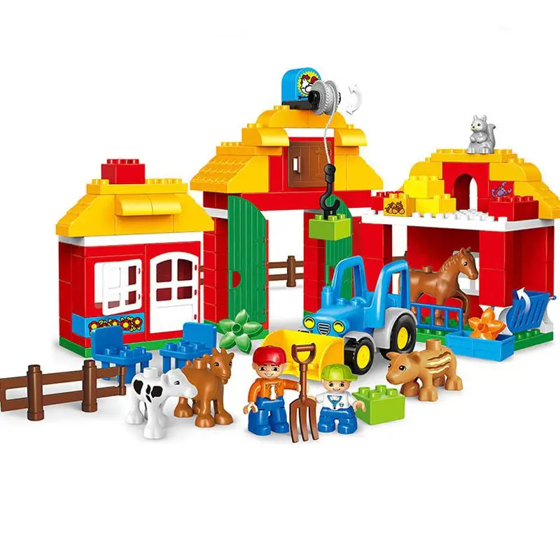 

123pcs Large Blocks Happy Zoo With Animals Building Blocks Set Kids Diy Creative Compatible With Duploe Big Blocks Toys