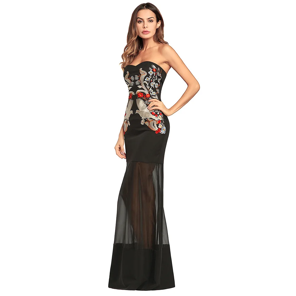 New Women's Slim Hollow Embroidered Strapless Fishtail Dress