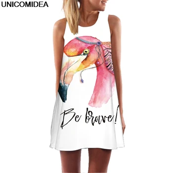 

Floral 3D Printed Flamingo Dress Women Feather Elegant Graceful Beach Dress Vestidos De Fiesta Robe Femme Female Summer Dress