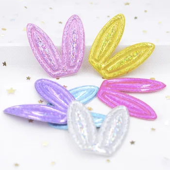 

Wholesale 60Pcs Glitter Laser PU Fabric Pads Patches Rabbits Ears Appliques for Crafts Clothes Decor DIY Headwear Hair Clips F49
