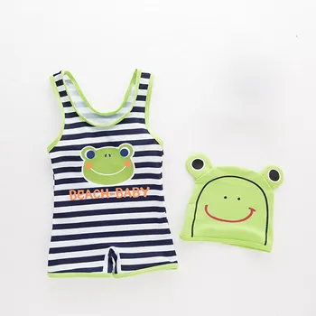 

Baby Boy Girl Swimwear Kids Cartoon Frog One-piece Striped Swimsuit+Hat Set Children Summer Beach Bath Suit Swimming Clothes Boy