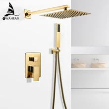 Bathtub Faucets Gold Bath Rain Shower Wall Concealed Bathroom Black Mixer Set Crane FS-138899