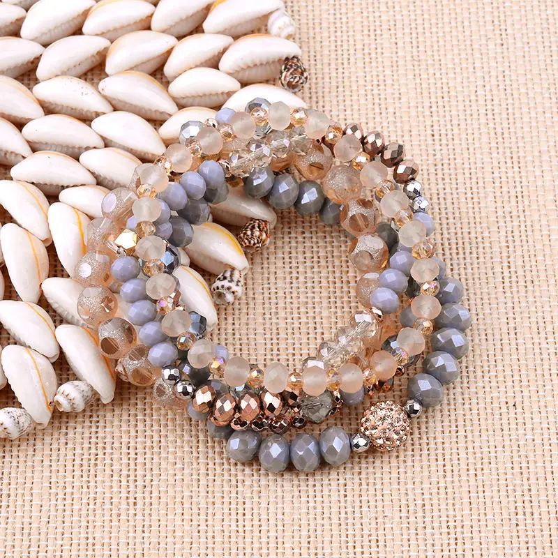 BOJIU 5 Pcs/Set Trendy Faceted Crystal Bracelets For Women Gold Rose Gold Gray Bead Multilayer Bracelets Femme Jewelry BCSET235