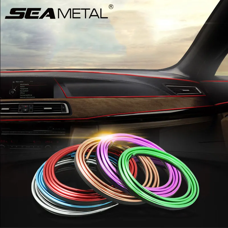 

3D Car Styling Interior Accessories Decoration Strip Door Decor Stripe Moulding Trim Dashboard Edge Universal Auto Chrome Strips