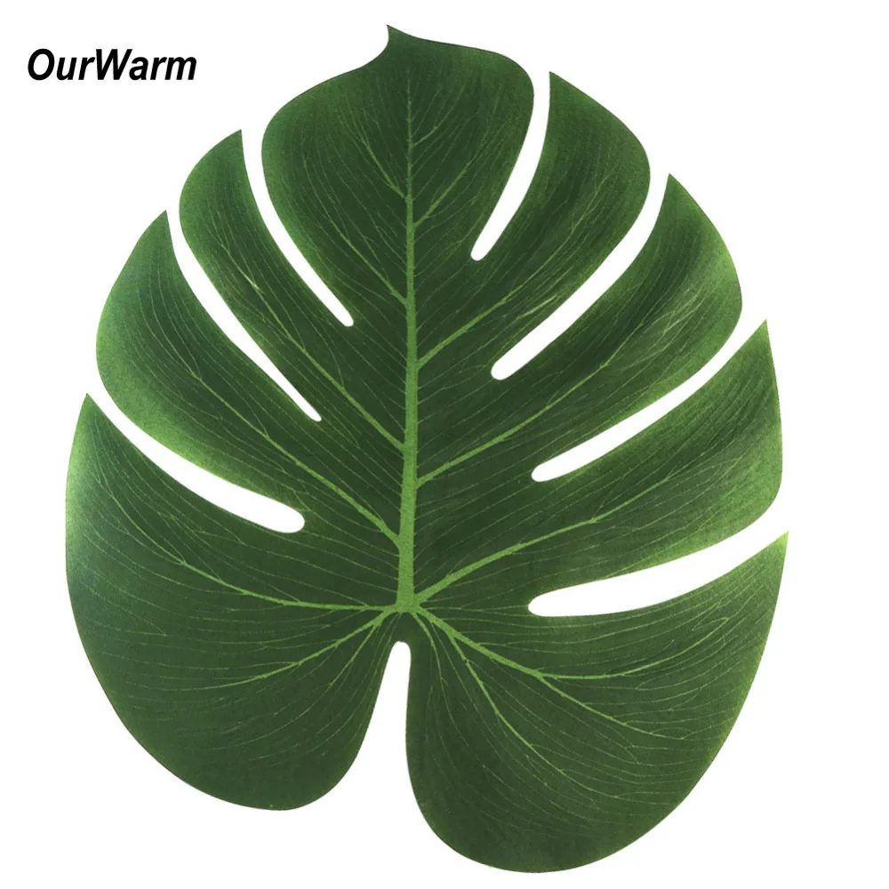 12pcs 35cm Artificial Fake Palm Leaves Table Mat Cloth Plant Hawaii