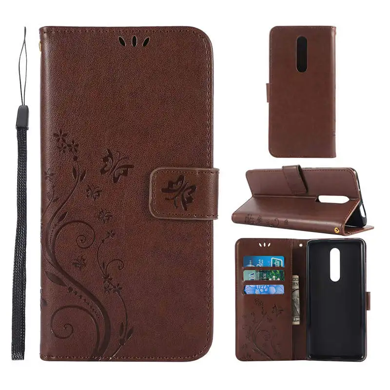 Brown Тисненая Бабочка Премиум PU кожаный флип-бумажник чехол для Xiaomi Redmi K20 узорная подставка держатель карт Телефон Капа Coque - Цвет: Brown