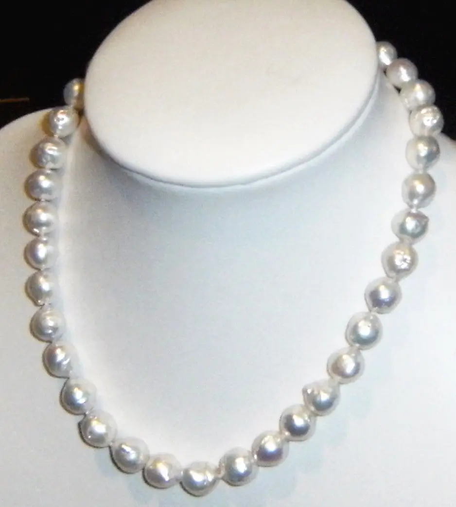 

19" gorgeous 18" 14-12 MM SOUTH SEA NATURAL White PEARL NECKLACE 14K GOLD CLASP (0926)