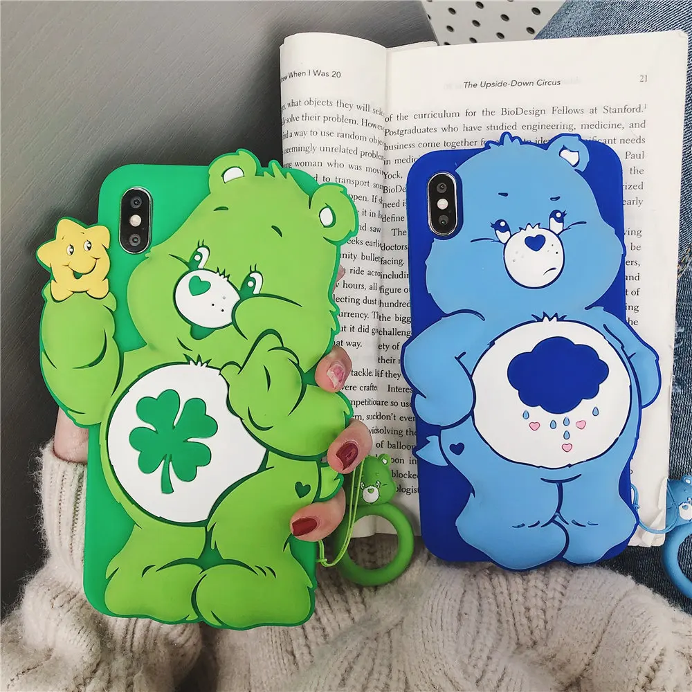 Чехол с медведями для IPhone XSmax XR XS X 8 8Plus 7 7Plus 6S 6 Rainbow bear, матовый Силиконовый мягкий чехол для телефона с кольцом на палец