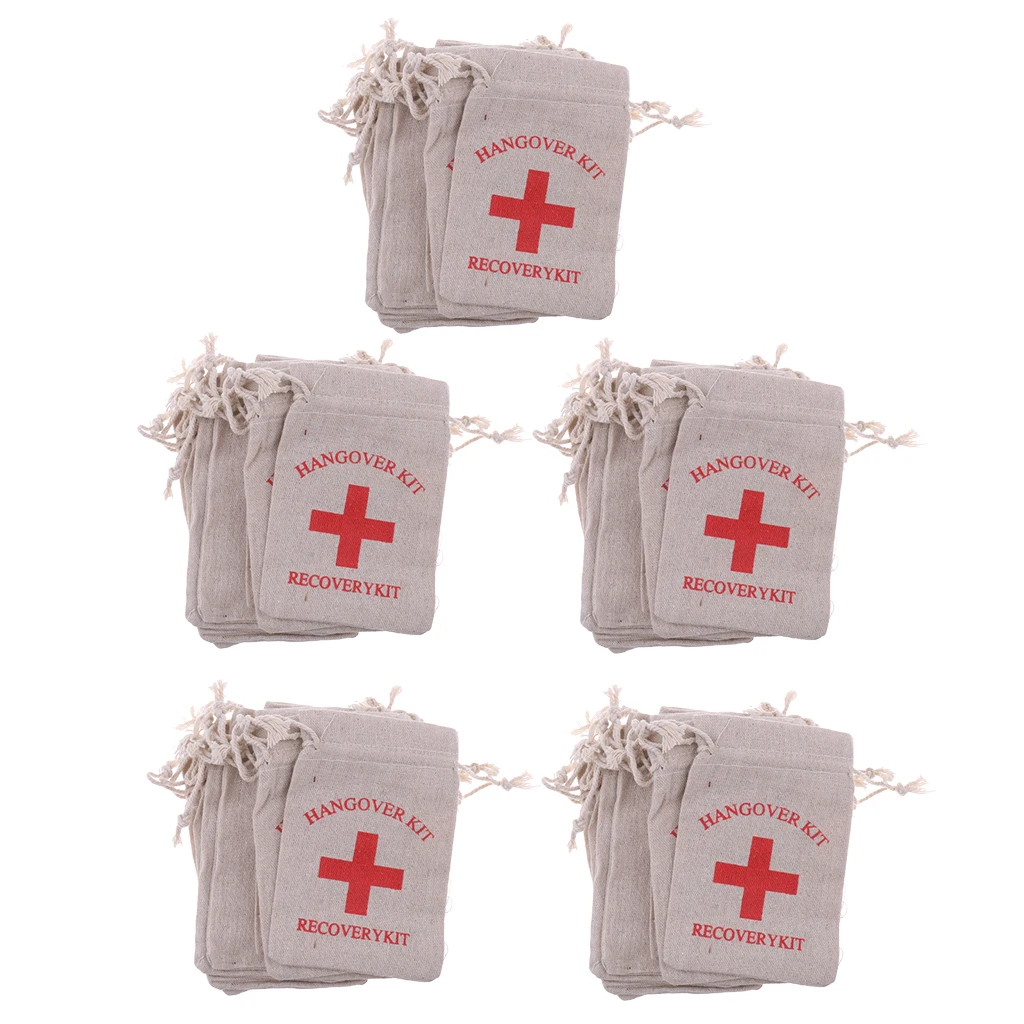 Pack of 50 Hen Party Muslin Cotton Hangover Kit Bags Wedding Hen Party Gift Favor