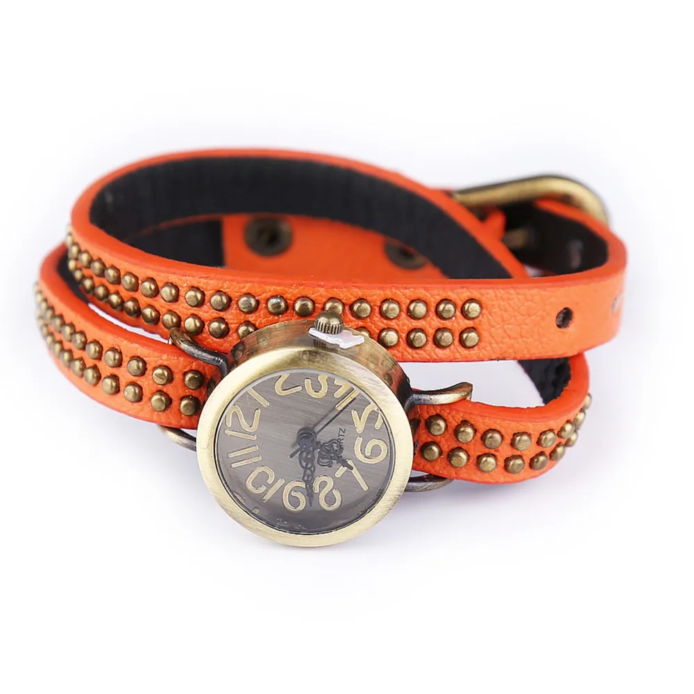 

New Style Women Wristwatch Quartz Watch Hand Strap Cow Long Leather Vintage Female Roma Women Dress Watch Orange Bracelet Saat