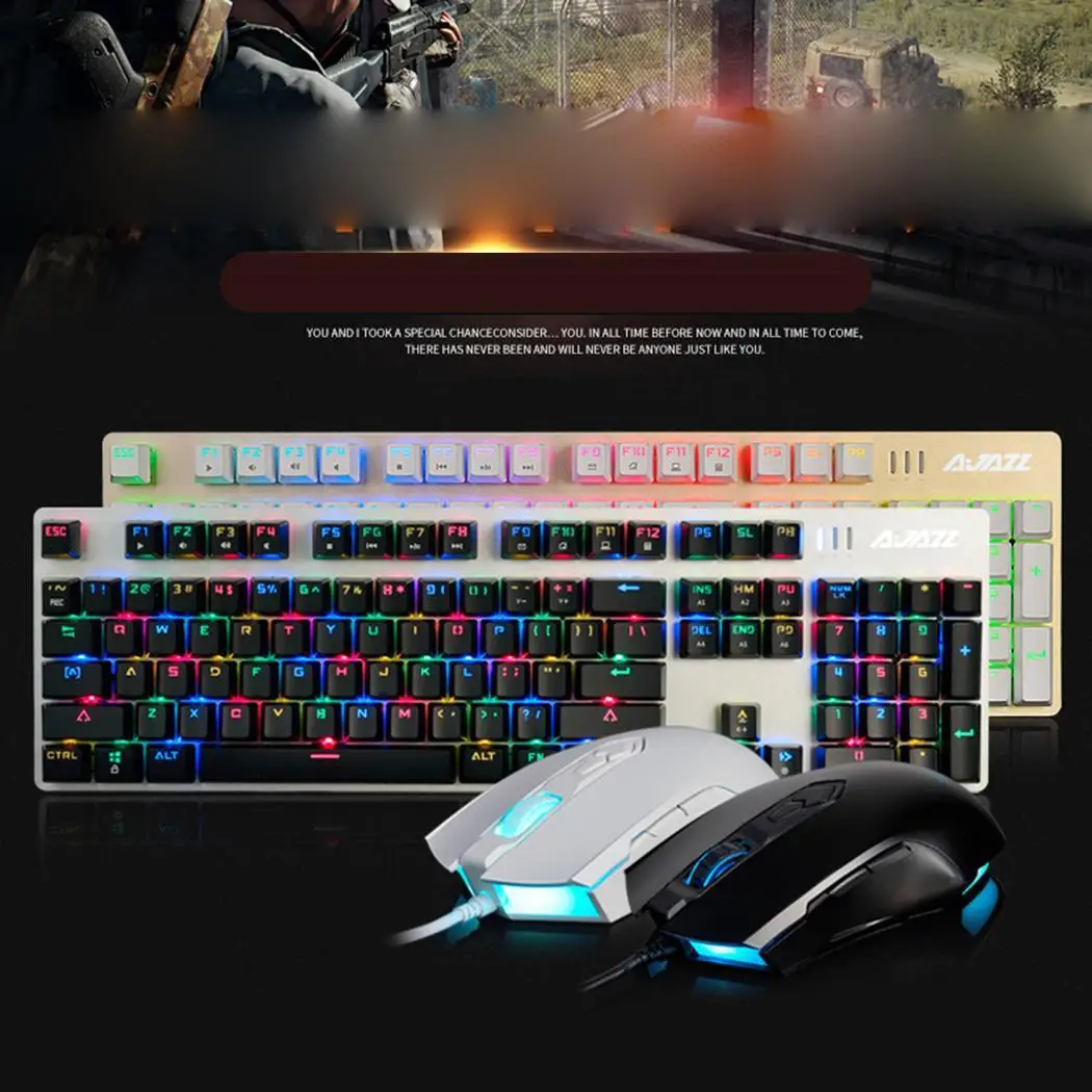 USB Wired Mechanical Feel Keyboard LED 104 keys Optical Black Axis, Green Axis Gaming Mouse Set